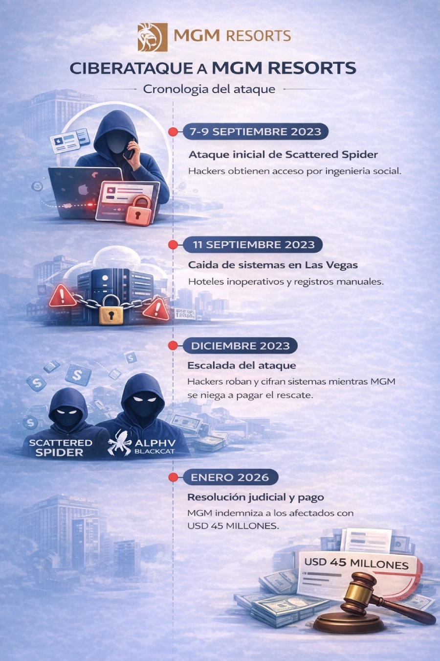 Cronología del ciberataque a MGM Resorts en 2023 mediante ingeniería social